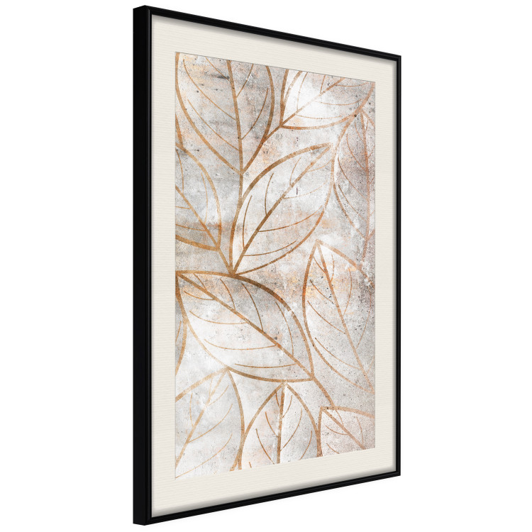 Wall Poster Wind Script - natural concrete texture with brown leaf contours 125411 additionalImage 3