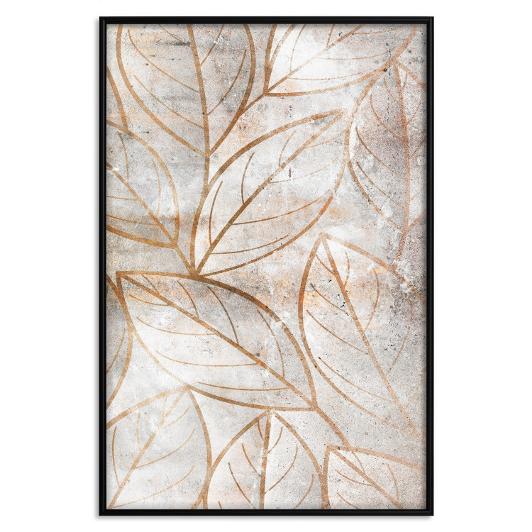 Wall Poster Wind Script - natural concrete texture with brown leaf contours 125411 additionalImage 24
