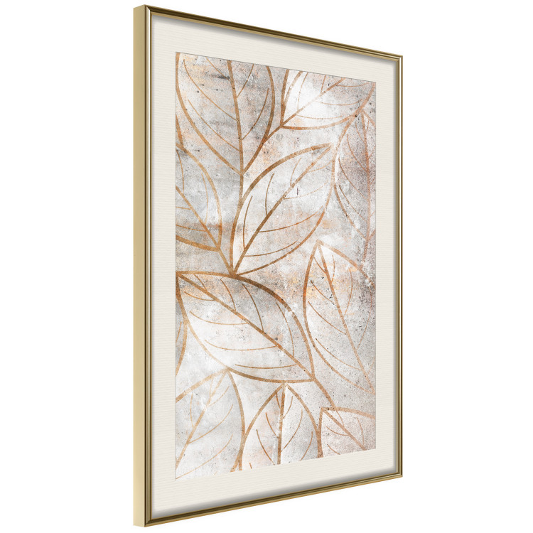 Wall Poster Wind Script - natural concrete texture with brown leaf contours 125411 additionalImage 2