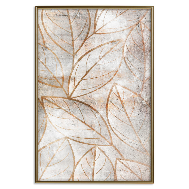 Wall Poster Wind Script - natural concrete texture with brown leaf contours 125411 additionalImage 20