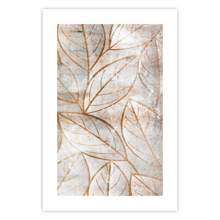 Wall Poster Wind Script - natural concrete texture with brown leaf contours 125411 additionalImage 19