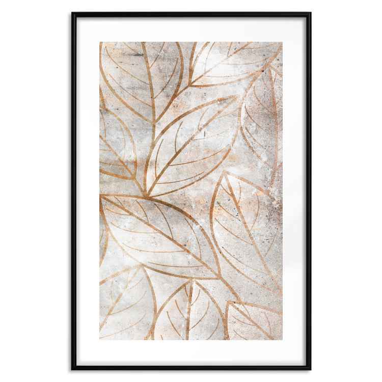 Wall Poster Wind Script - natural concrete texture with brown leaf contours 125411 additionalImage 17