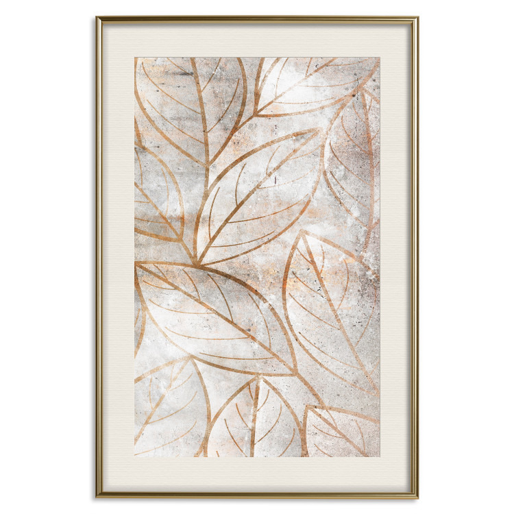 Wall Poster Wind Script - natural concrete texture with brown leaf contours 125411 additionalImage 19