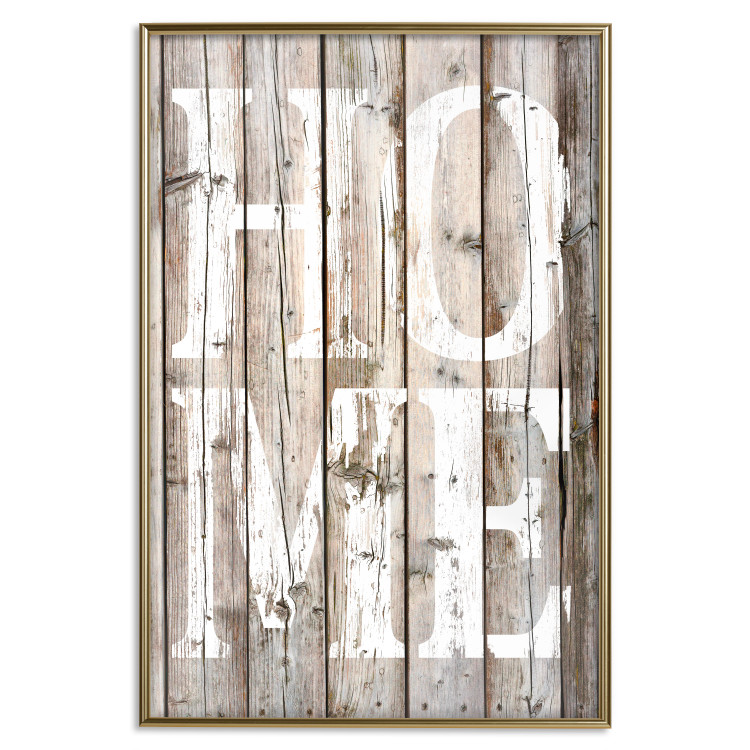Poster Retro: Home - white English text on a background of wooden planks 125711 additionalImage 16