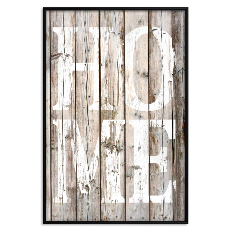 Poster Retro: Home - white English text on a background of wooden planks 125711 additionalImage 24