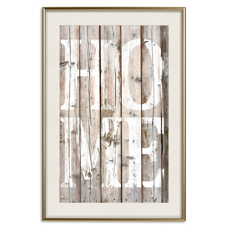 Poster Retro: Home - white English text on a background of wooden planks 125711 additionalImage 19