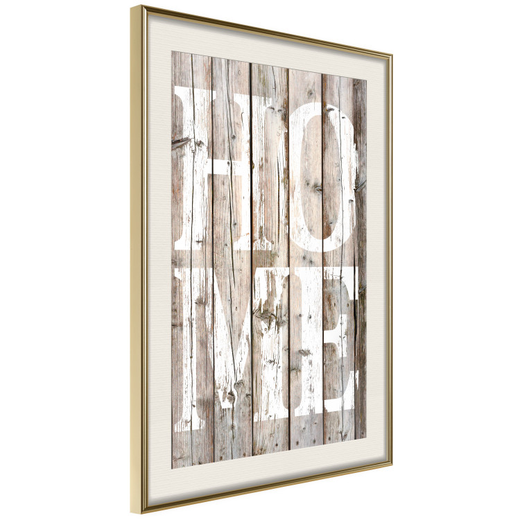 Poster Retro: Home - white English text on a background of wooden planks 125711 additionalImage 2