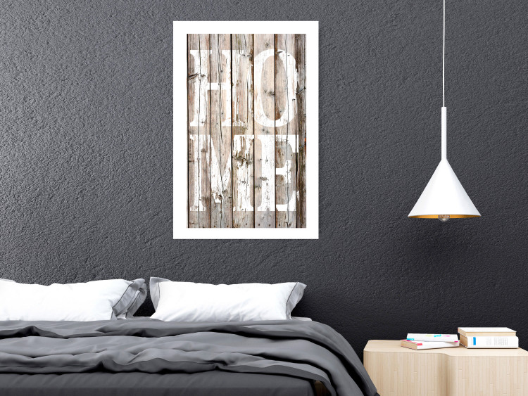 Poster Retro: Home - white English text on a background of wooden planks 125711 additionalImage 4