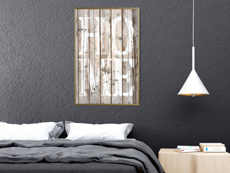 Poster Retro: Home - white English text on a background of wooden planks 125711 additionalImage 7