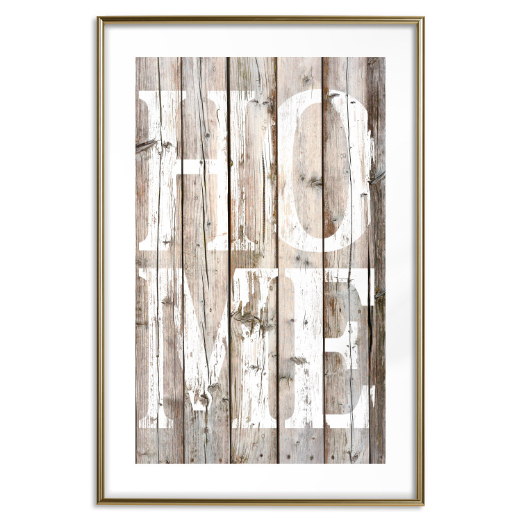 Poster Retro: Home - white English text on a background of wooden planks 125711 additionalImage 16