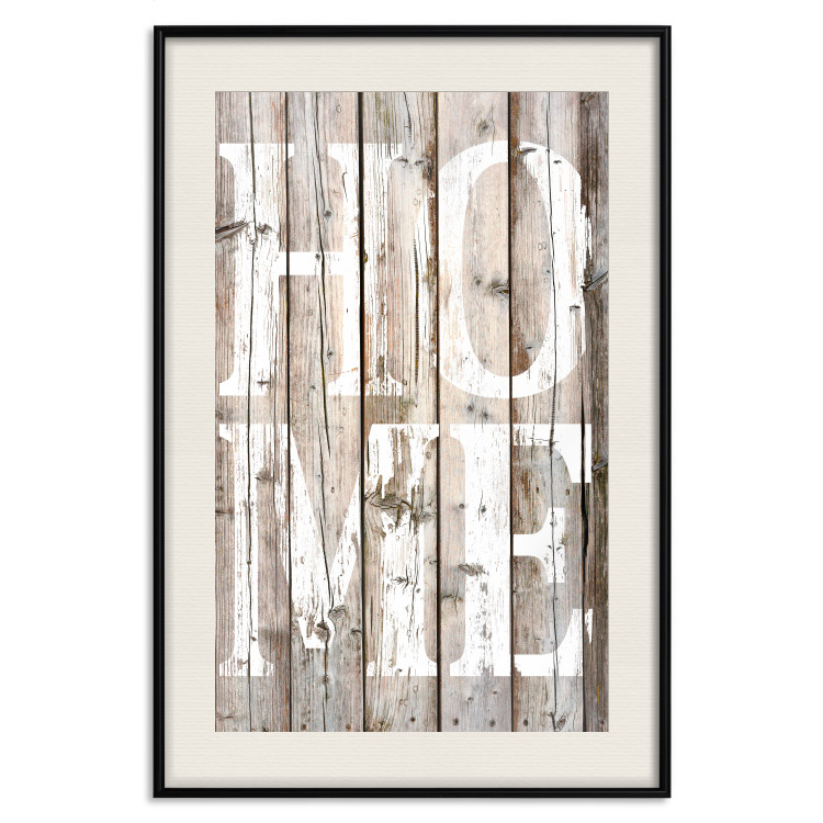 Poster Retro: Home - white English text on a background of wooden planks 125711 additionalImage 18