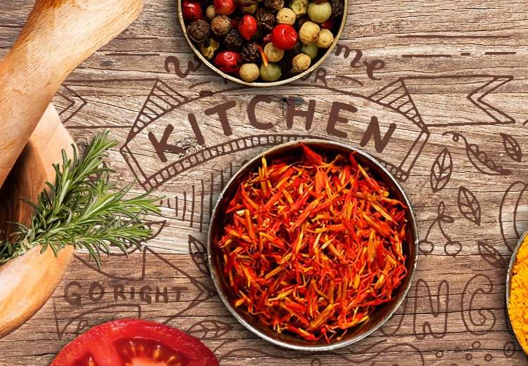 Wall Mural Culinary fusion - colourful vegetables and English lettering on a wood background 126811 additionalImage 4