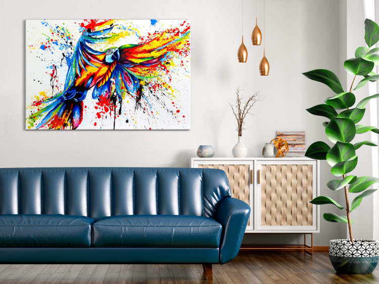 Canvas Art Print Spectacular Flight (1-part) wide - abstraction with a colorful parrot 127311 additionalImage 3