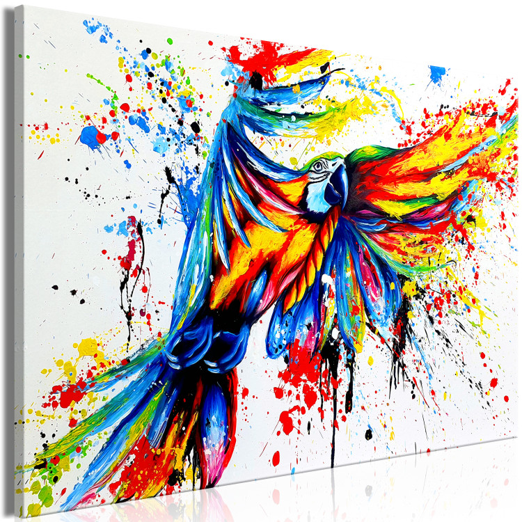 Canvas Art Print Spectacular Flight (1-part) wide - abstraction with a colorful parrot 127311 additionalImage 2