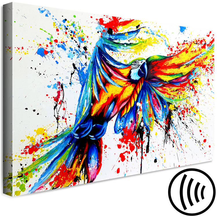 Canvas Art Print Spectacular Flight (1-part) wide - abstraction with a colorful parrot 127311 additionalImage 6