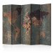 Room Divider Screen Retro World Map (5-piece) - continents and gray oceans 128811