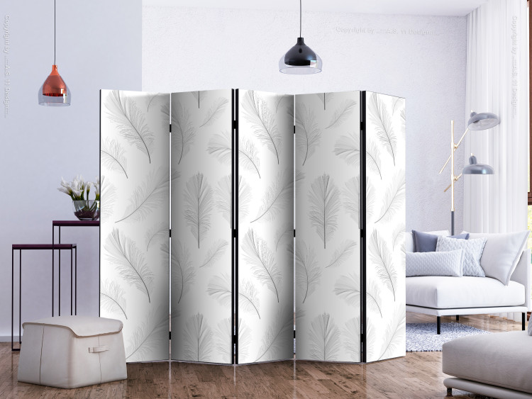 Room Divider Lightness II (5-piece) - composition with bird feathers on a white background 128911 additionalImage 2