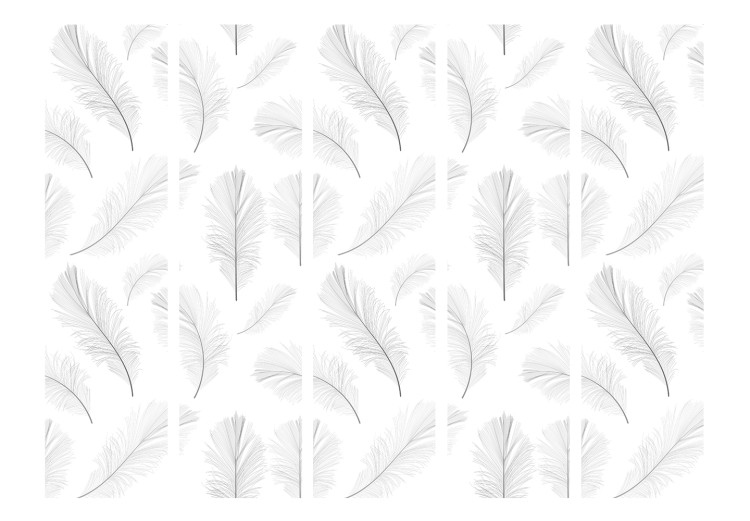 Room Divider Lightness II (5-piece) - composition with bird feathers on a white background 128911 additionalImage 3