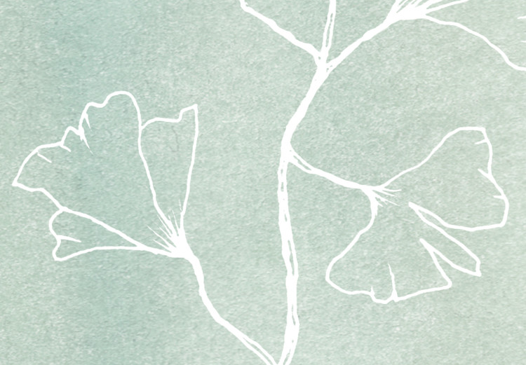 Poster Minty Ginkgo - white line art of a plant with flowers on a mint background 130811 additionalImage 11