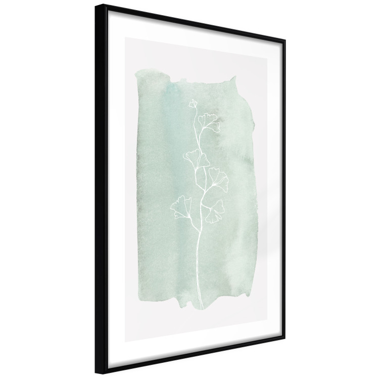 Poster Minty Ginkgo - white line art of a plant with flowers on a mint background 130811 additionalImage 8