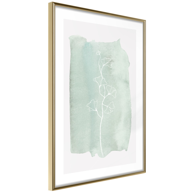 Poster Minty Ginkgo - white line art of a plant with flowers on a mint background 130811 additionalImage 7