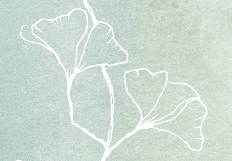 Poster Minty Ginkgo - white line art of a plant with flowers on a mint background 130811 additionalImage 12