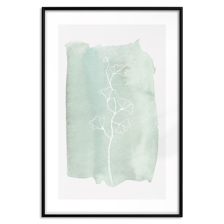 Poster Minty Ginkgo - white line art of a plant with flowers on a mint background 130811 additionalImage 15