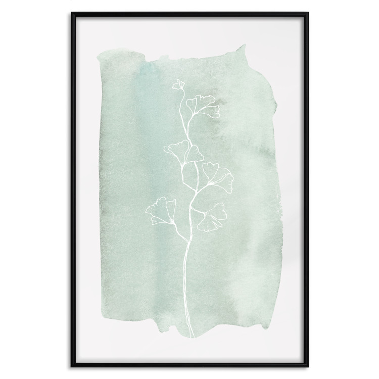 Poster Minty Ginkgo - white line art of a plant with flowers on a mint background 130811 additionalImage 18