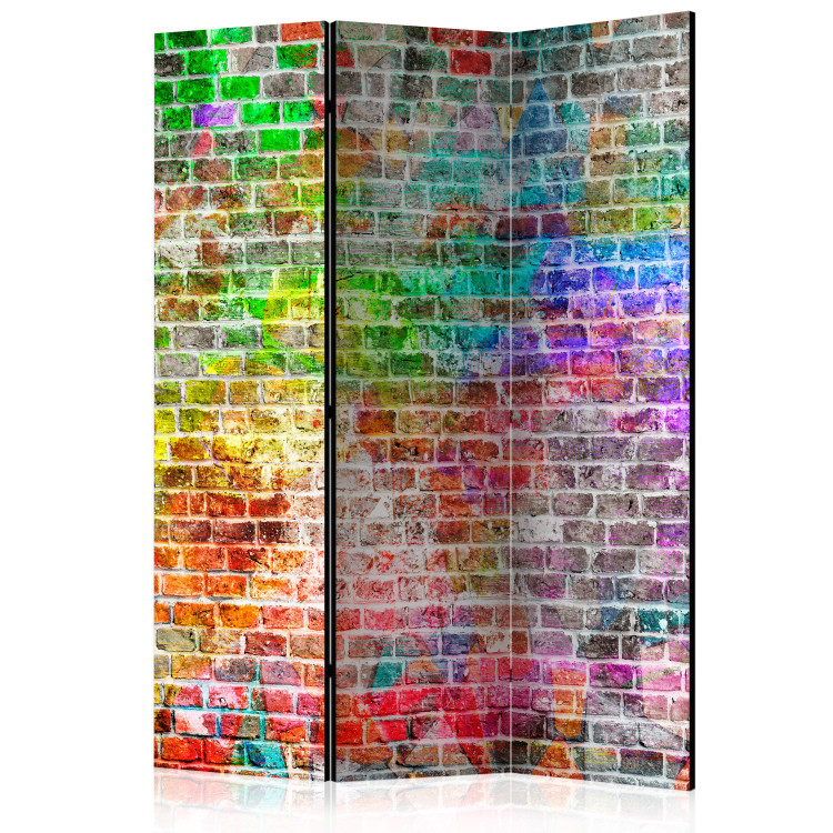 Room Divider Screen Rainbow Wall (3-piece) - composition with colorful brick texture 132811