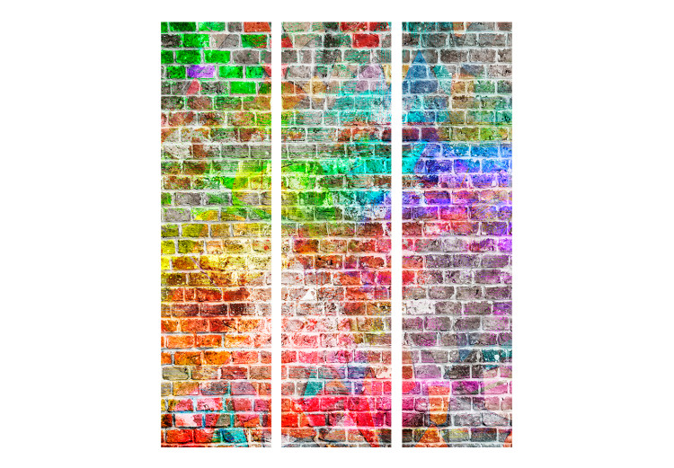 Room Divider Screen Rainbow Wall (3-piece) - composition with colorful brick texture 132811 additionalImage 3