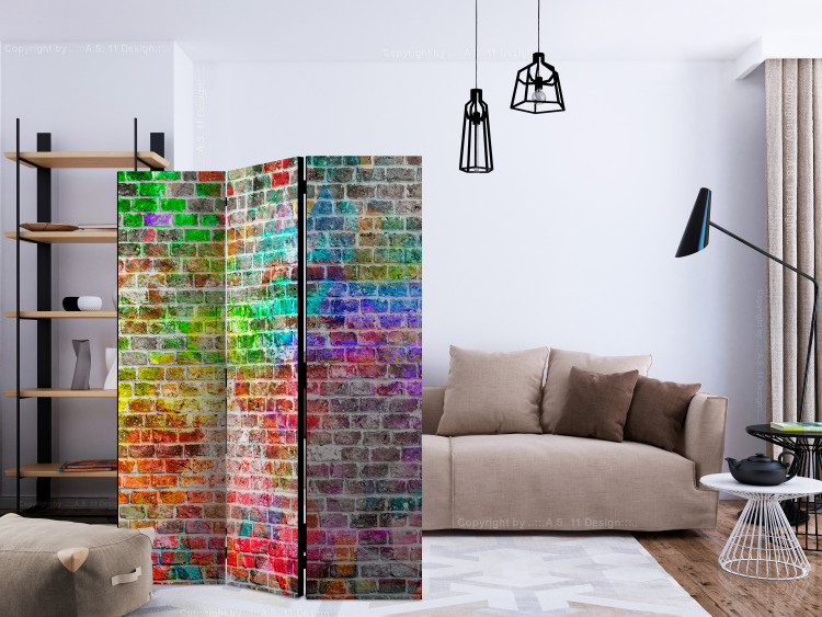 Room Divider Screen Rainbow Wall (3-piece) - composition with colorful brick texture 132811 additionalImage 4