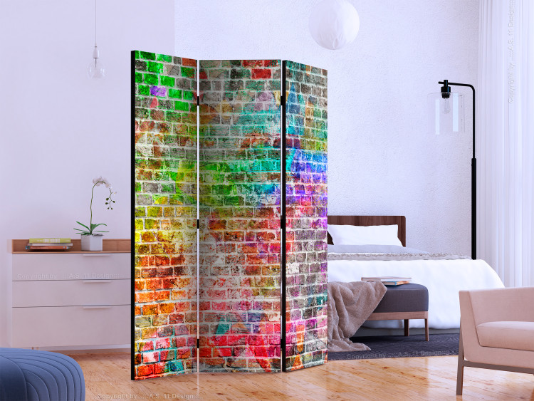 Room Divider Screen Rainbow Wall (3-piece) - composition with colorful brick texture 132811 additionalImage 2