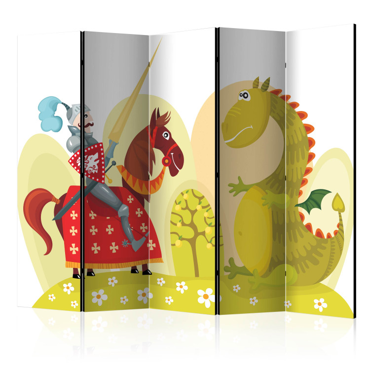 Room Divider Dragon and Knight II (5-piece) - colorful fairytale characters for children 133011