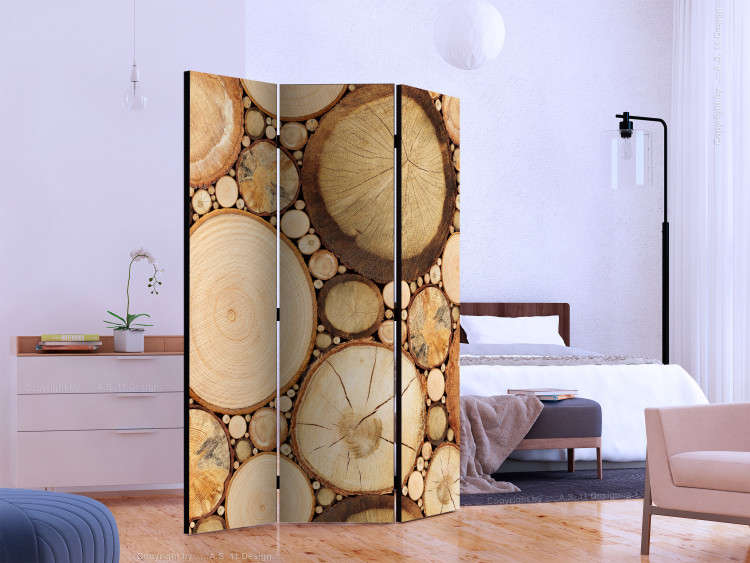 Folding Screen Wood Layers (3-piece) - wooden composition in brown pattern 133211 additionalImage 2