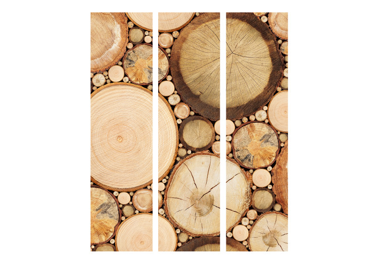 Folding Screen Wood Layers (3-piece) - wooden composition in brown pattern 133211 additionalImage 3