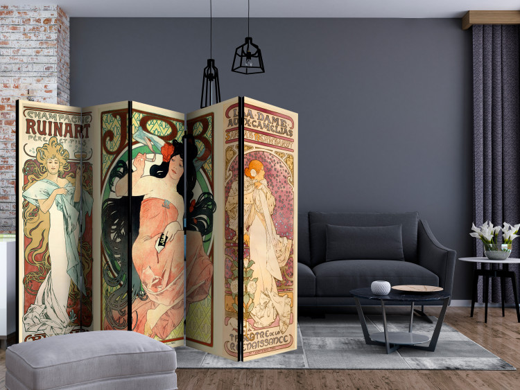 Room Divider Alphonse Mucha: Women II (5-piece) - colorful pattern with inscriptions 133311 additionalImage 4