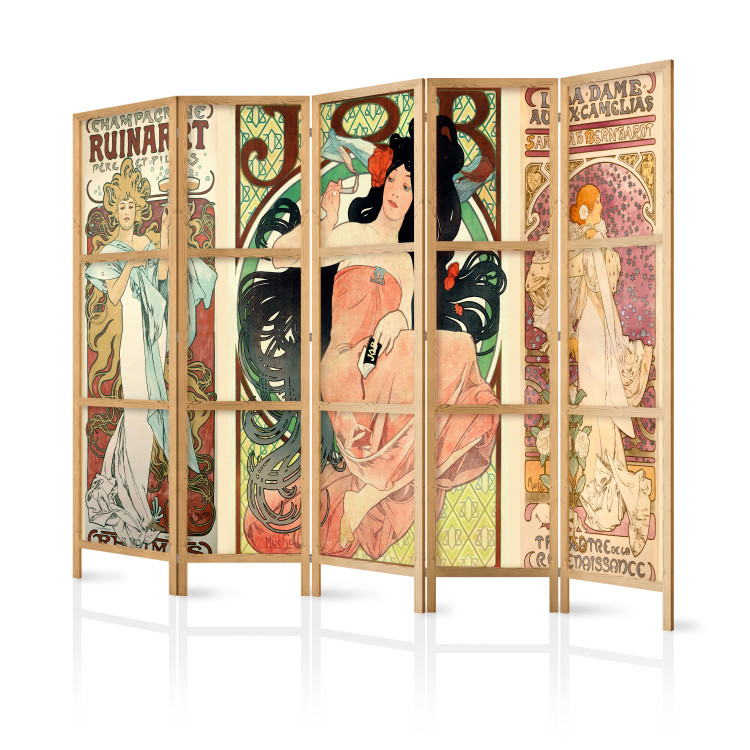 Room Divider Alphonse Mucha: Women II (5-piece) - colorful pattern with inscriptions 133311 additionalImage 5