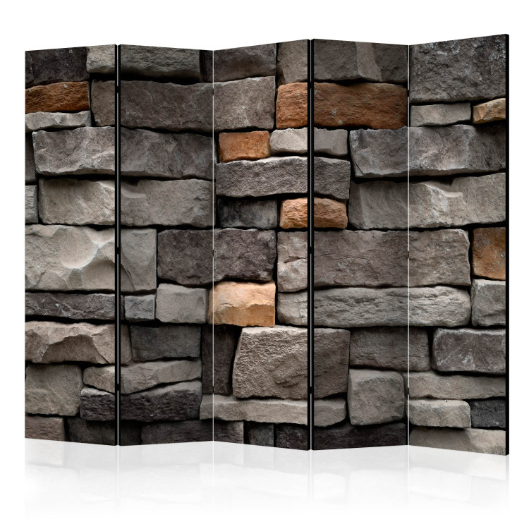 Room Divider Stone Fortress II (5-piece) - gray composition with wall texture 133511