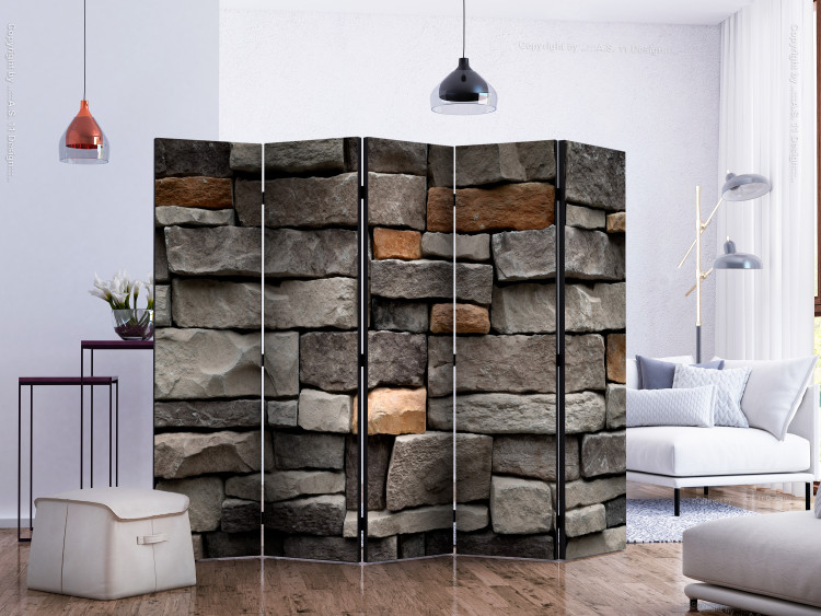 Room Divider Stone Fortress II (5-piece) - gray composition with wall texture 133511 additionalImage 2