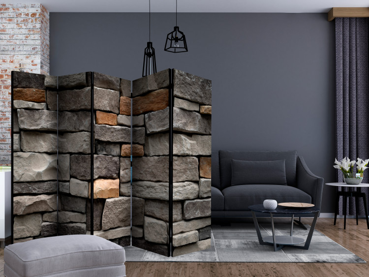 Room Divider Stone Fortress II (5-piece) - gray composition with wall texture 133511 additionalImage 4