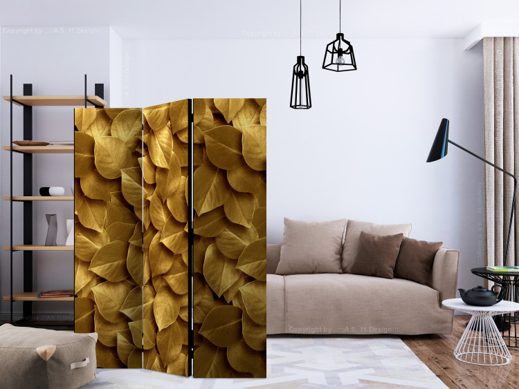 Folding Screen Golden Leaves - luxurious plant composition created from golden leaves 133811 additionalImage 4