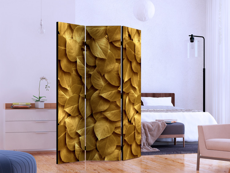 Folding Screen Golden Leaves - luxurious plant composition created from golden leaves 133811 additionalImage 2