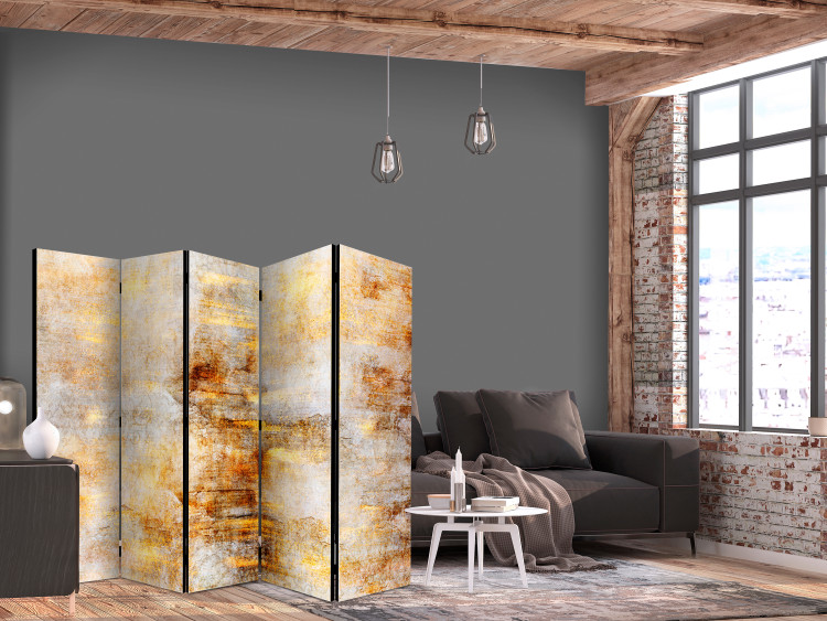 Room Divider Screen Golden Expression II (5-piece) - Abstract with worn texture 136111 additionalImage 4