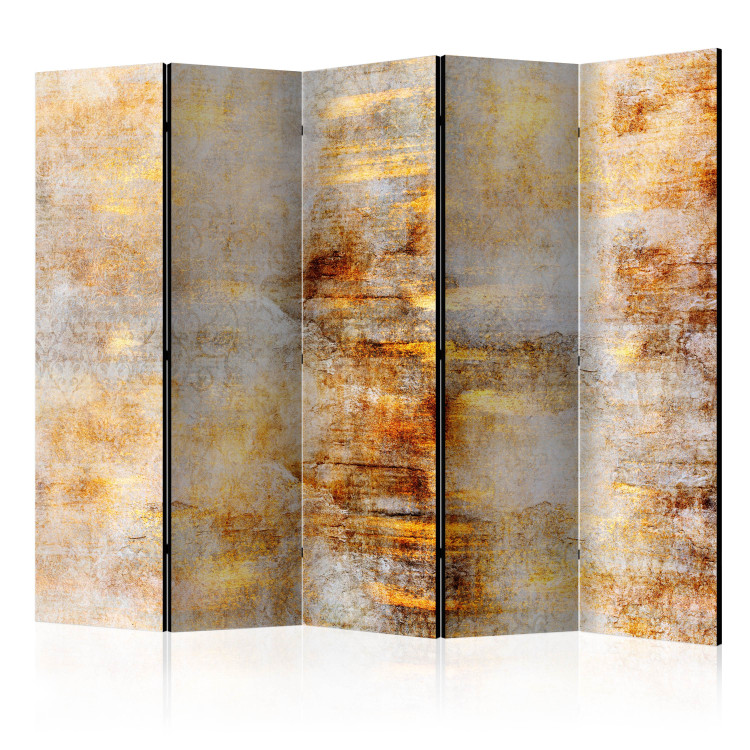 Room Divider Screen Golden Expression II (5-piece) - Abstract with worn texture 136111