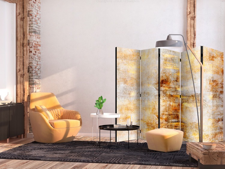 Room Divider Screen Golden Expression II (5-piece) - Abstract with worn texture 136111 additionalImage 2