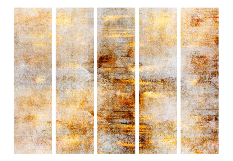 Room Divider Screen Golden Expression II (5-piece) - Abstract with worn texture 136111 additionalImage 3