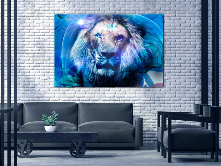 Canvas Hidden in Blue (1-piece) wide - abstraction with wild cat 138511 additionalImage 3