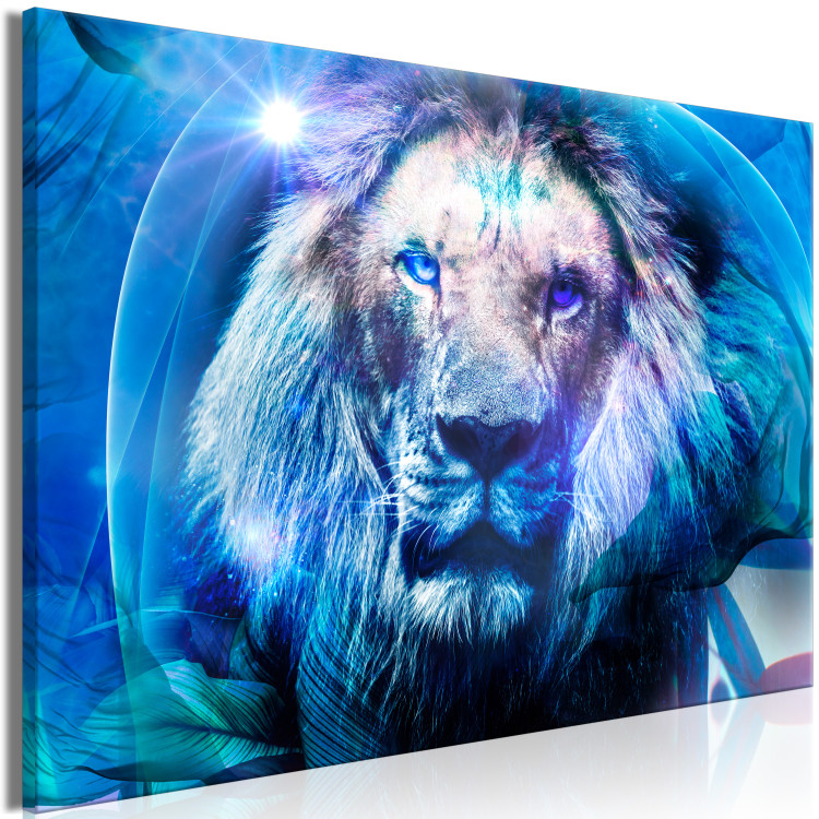 Canvas Hidden in Blue (1-piece) wide - abstraction with wild cat 138511 additionalImage 2