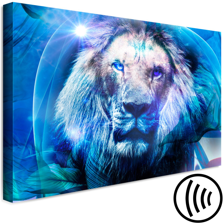 Canvas Hidden in Blue (1-piece) wide - abstraction with wild cat 138511 additionalImage 6