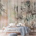 Wall Mural Descending paint - minimalist leaves on a background of wooden boards 142711 additionalThumb 2